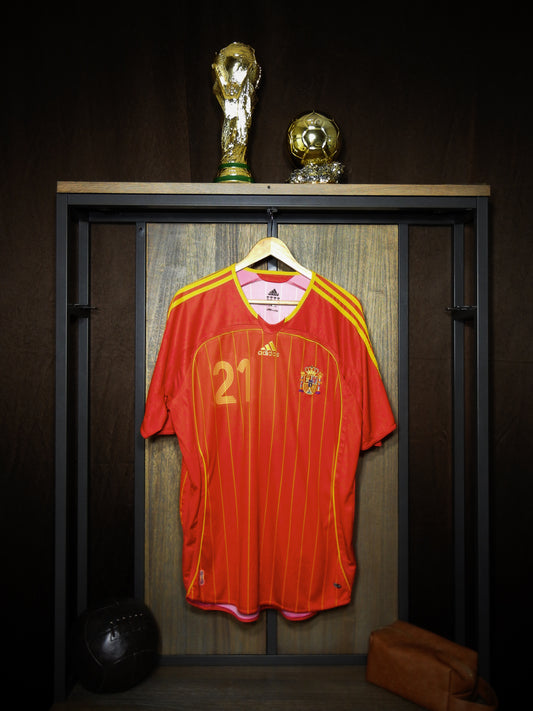 Spain 2005–2007 Home Jersey – David Villa #21 – XL – Red & Yellow Adidas Shirt (MPN: 740144)
