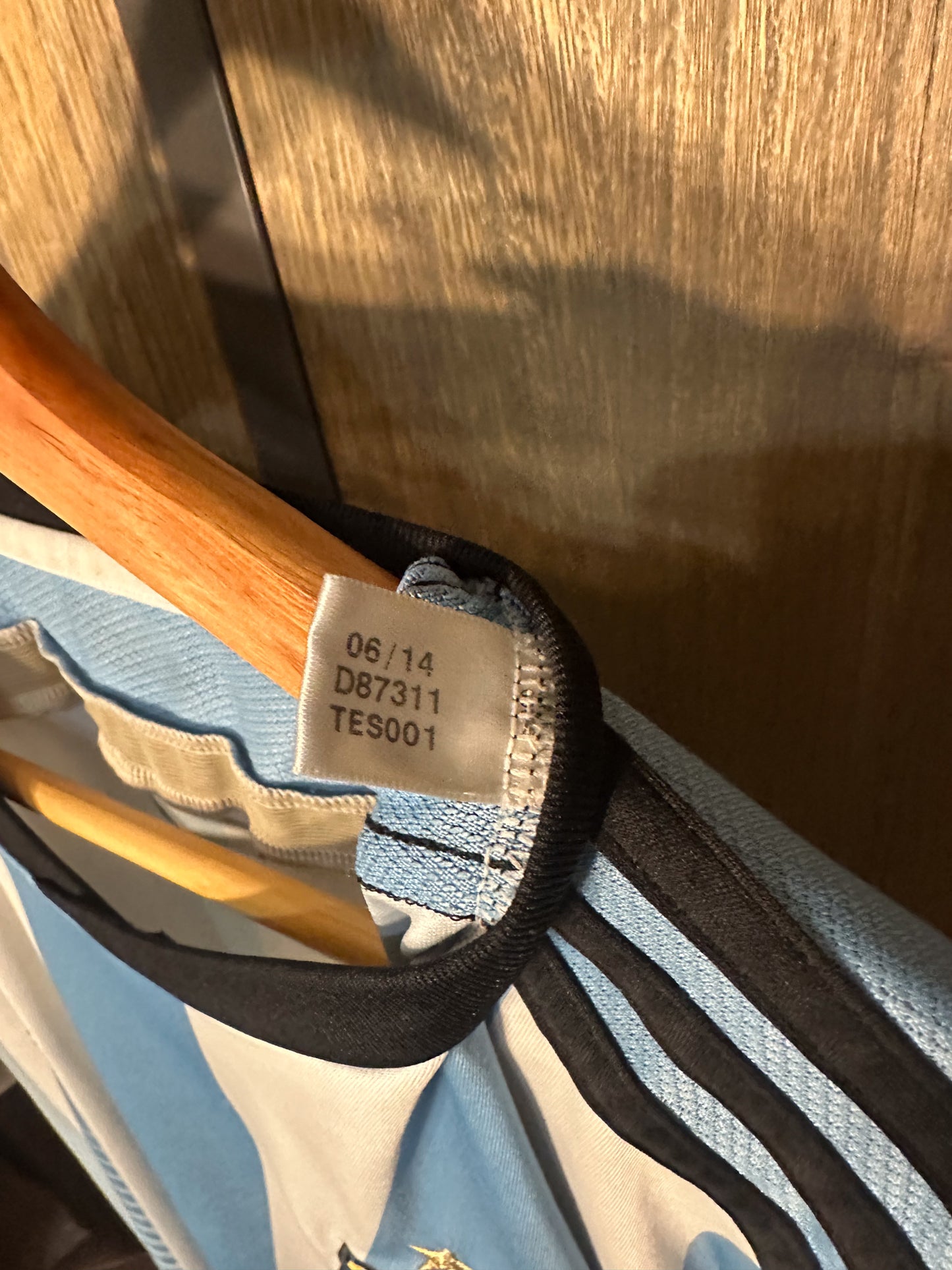 Argentina 2014 Home Jersey (World Cup Edition) – Size L – Sky Blue and White Adidas Shirt – (MPN: D87311)