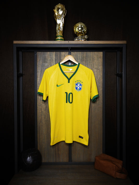 Brazil 2014 Home Jersey – Neymar Jr #10 – Large – Yellow & Green Nike Shirt – (MPN: 575280-703)