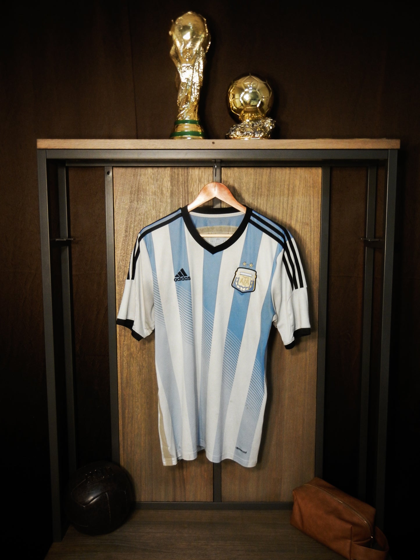 Argentina 2014 Home Jersey (World Cup Edition) – Size L – Sky Blue and White Adidas Shirt – (MPN: D87311)