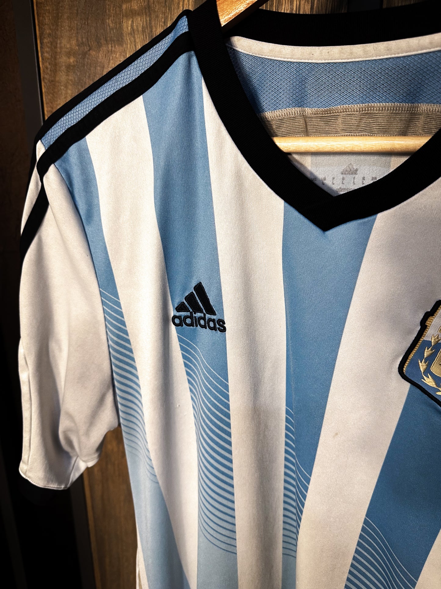 Argentina 2014 Home Jersey (World Cup Edition) – Size L – Sky Blue and White Adidas Shirt – (MPN: D87311)