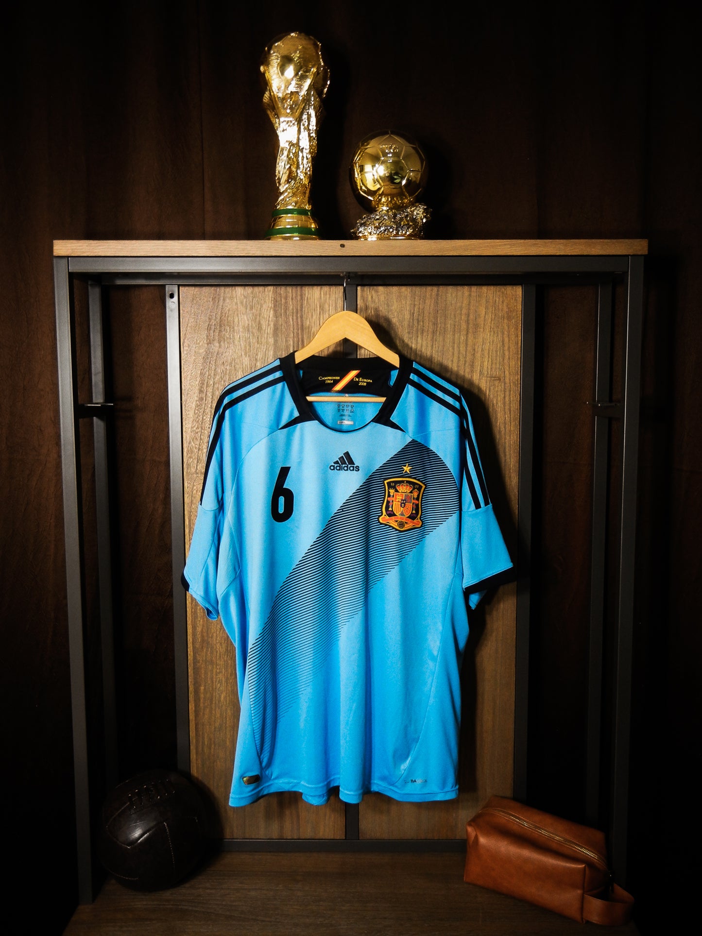 Spain 2012–2014 Away Jersey – Andrés Iniesta #6 – XXL – Baby Blue Adidas Shirt (MPN: X11346)