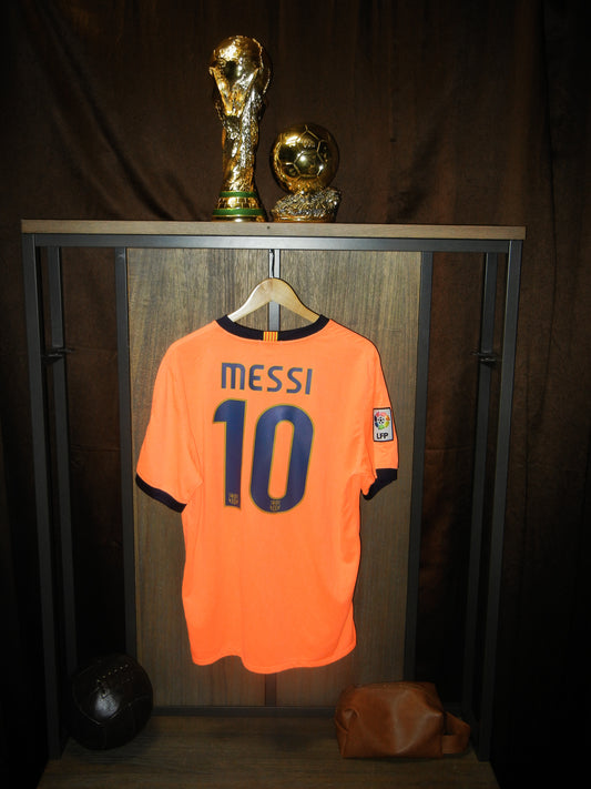 Barcelona 2009/2010 Away Jersey – Lionel Messi #10 – Large – Nike Orange Shirt (MPN: 355020-870)